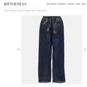 Toteme - Silk Organza Wide Leg Pants, Size 32 (US 2), Dark Navy Color